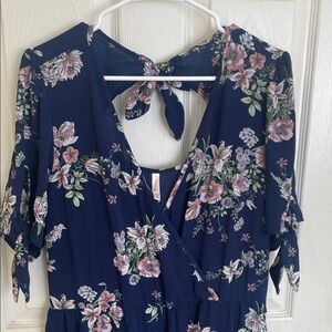 Xhilaration Navy Floral Wrap Jumpsuit (w/ pockets!!!)